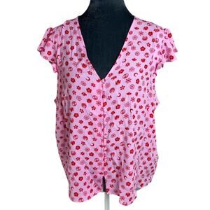 Pink Moon Floral Frill Sleeve Top-SZ 12 pink- ruffle- buttons valentines day